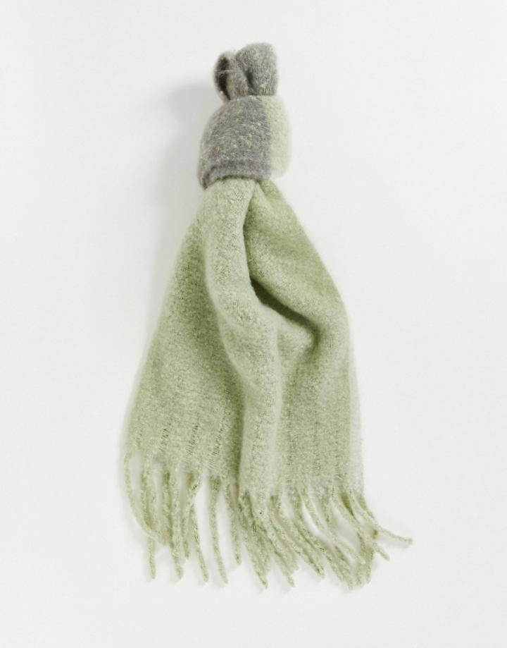 Asos Design Scarf With Check Detail In Sage Green