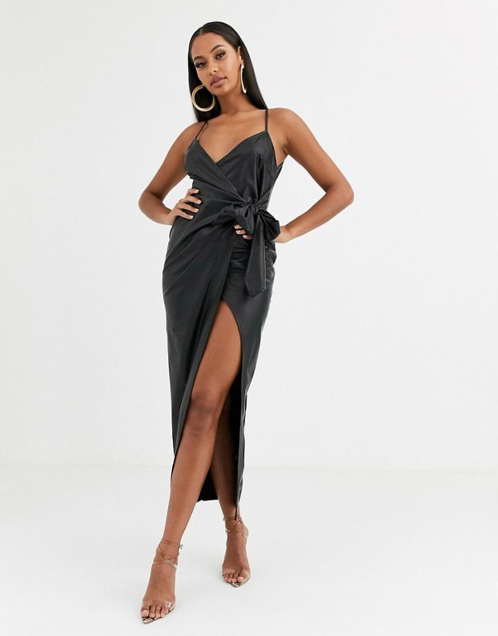 Asos Design Cami Wrap Maxi Dress In Pu