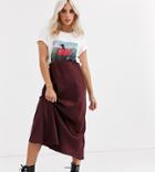 Asos Design Petite Bias Cut Satin Midi Skirt