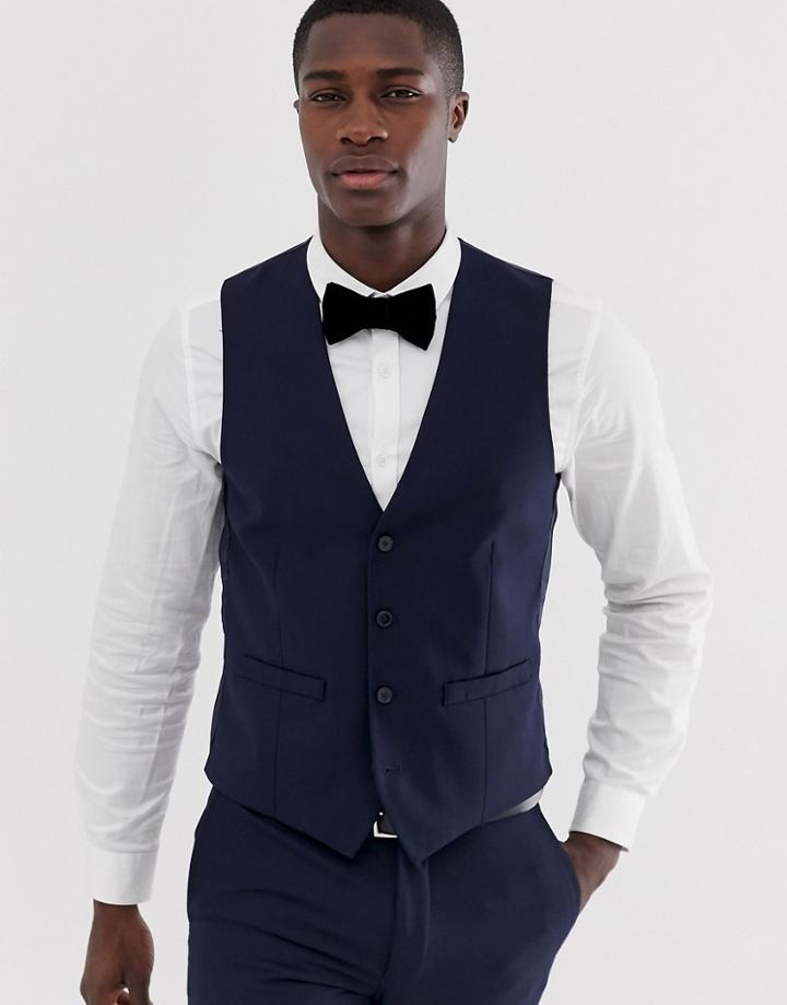 French Connection Slim Fit Plain Suit Vest-navy