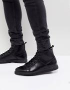 Asos Design Creeper Lace Up Boot In Black Faux Leather - Black