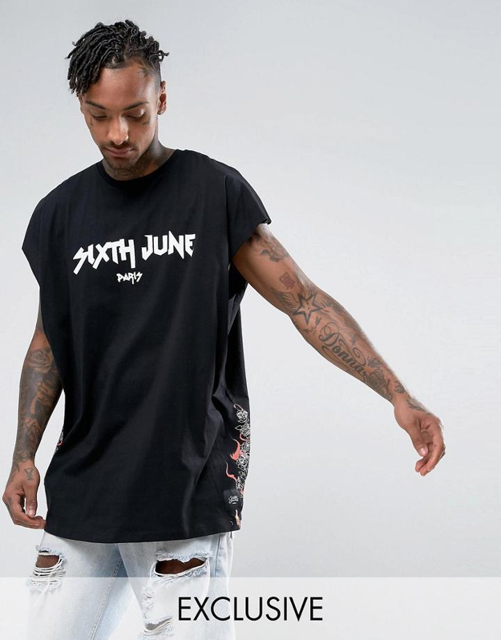 Sixth June Sleeveless T-shirt In Black With Flames - Black