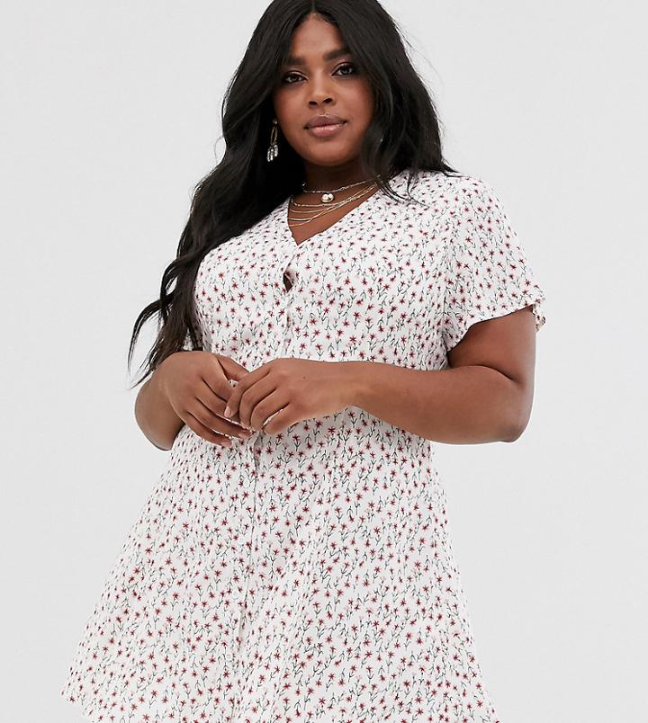 Daisy Street Plus Button Down Tea Dress In Vintage Floral Print-white