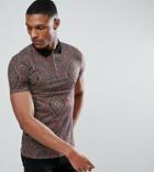 Asos Tall Polo With All Over Paisley Print In Pique - Multi