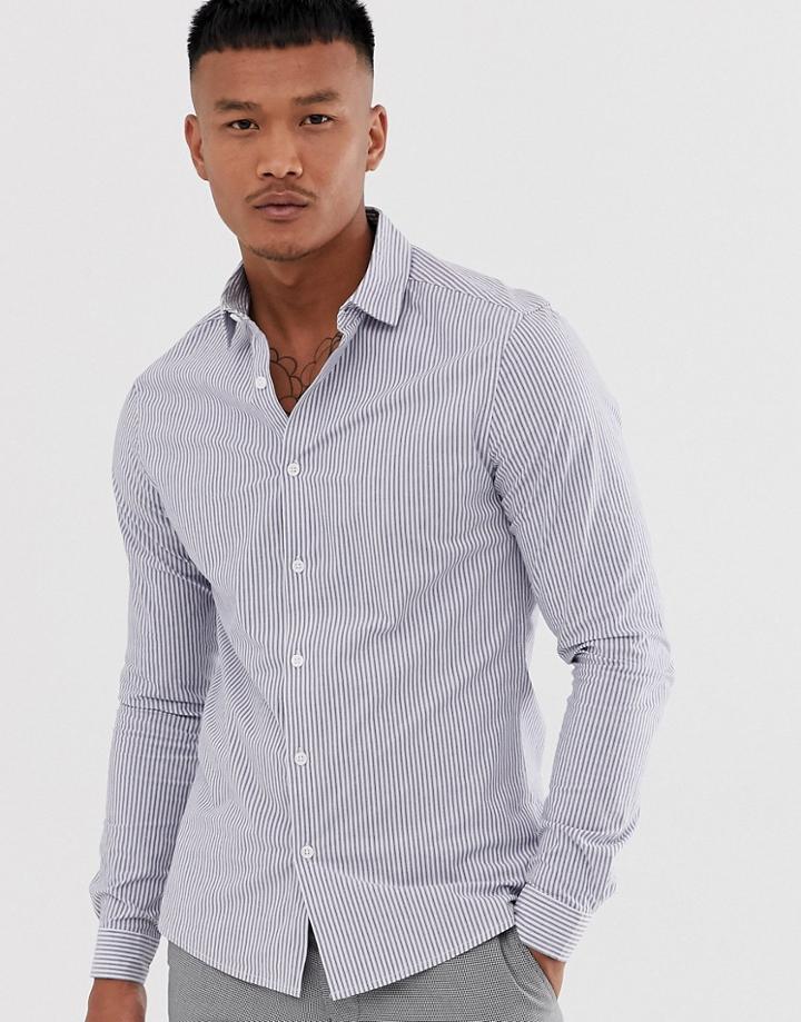 Asos Design Smart Skinny Work Stripe Shirt In Blue - Blue