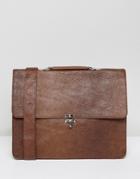 Asos Satchel In Brown Faux Leather With Clasp Fastening - Brown