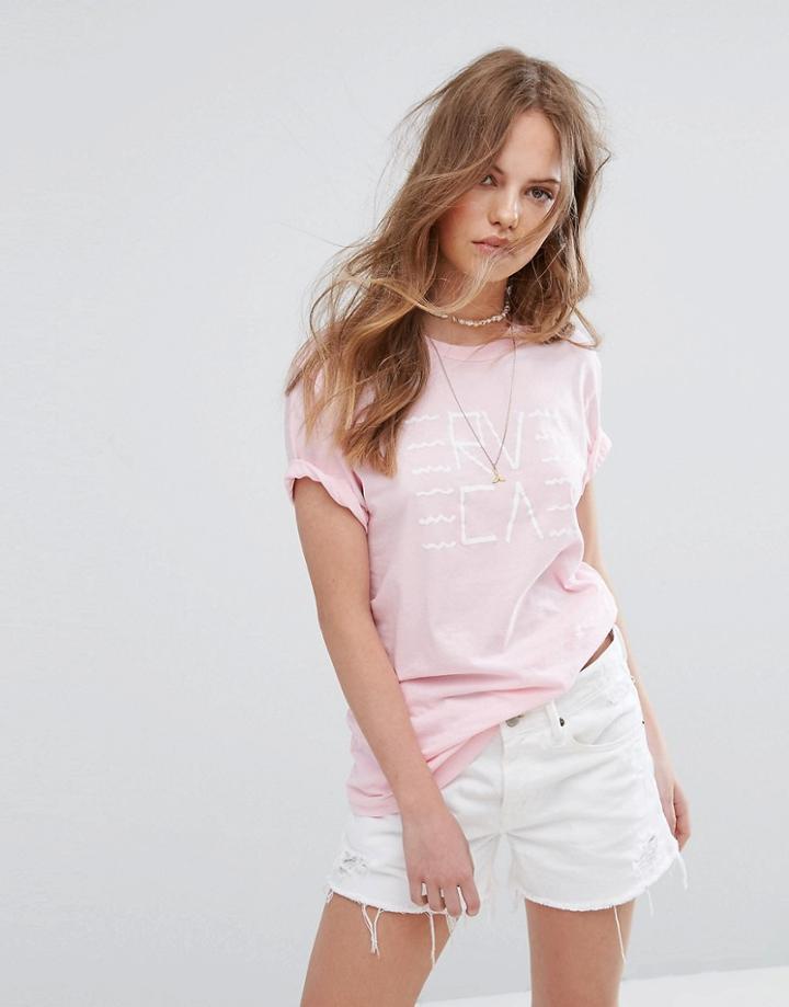 Rvca Boyfriend T-shirt With Wavy Graphic - Pink