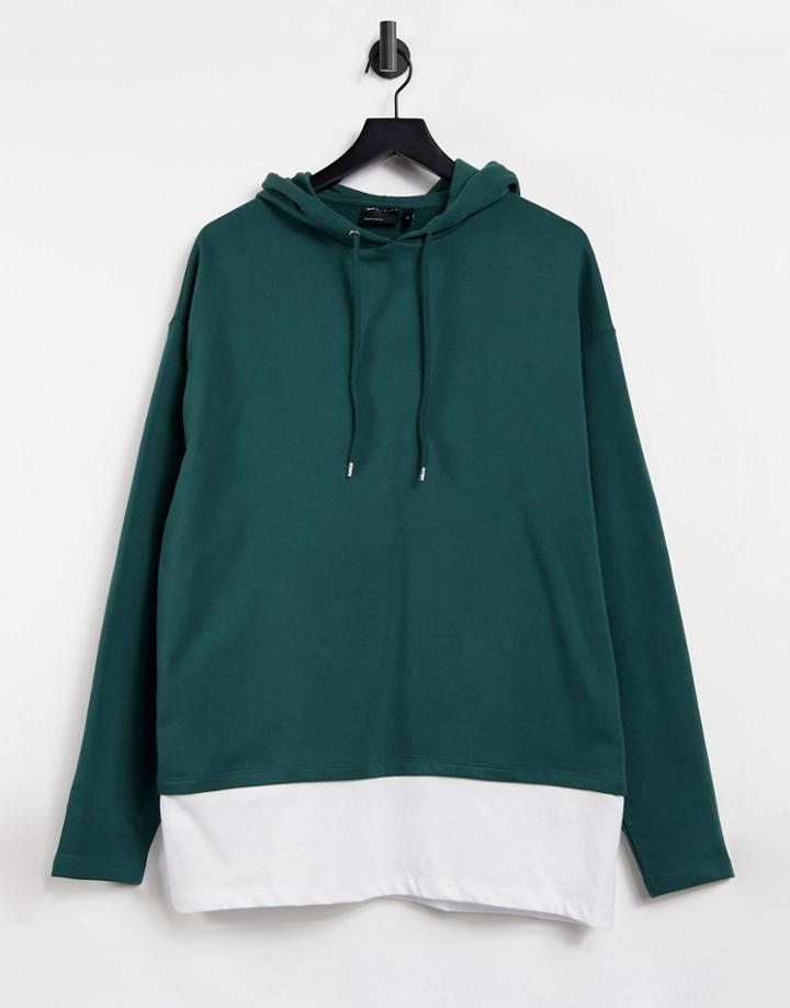 Asos Design Oversized Hoodie In Green With White T-shirt Hem