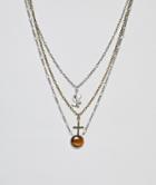 Sacred Hawk Multi Row Necklace Pack With Tigerseye And Cross - Silver