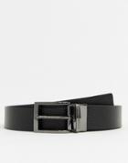 Emporio Armani Leather Reversible Logo Keeper Belt In Black - Black