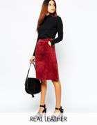 Warehous Suede Midi Skirt - Berry