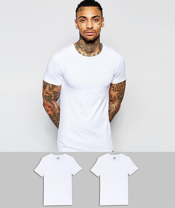 Asos 2 Pack Muscle Fit T-shirt In White With Crew Neck Save - Multi