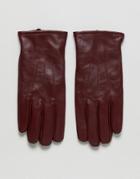 Asos Leather Gloves In Burgundy - Red
