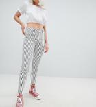 Pull & Bear Striped Frayed Hem Skinny Jean In Stripe - White