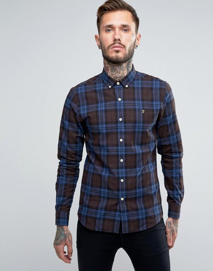 Farah Shirt With Plaid Flannel Check In Slim Fit Brown - Brown