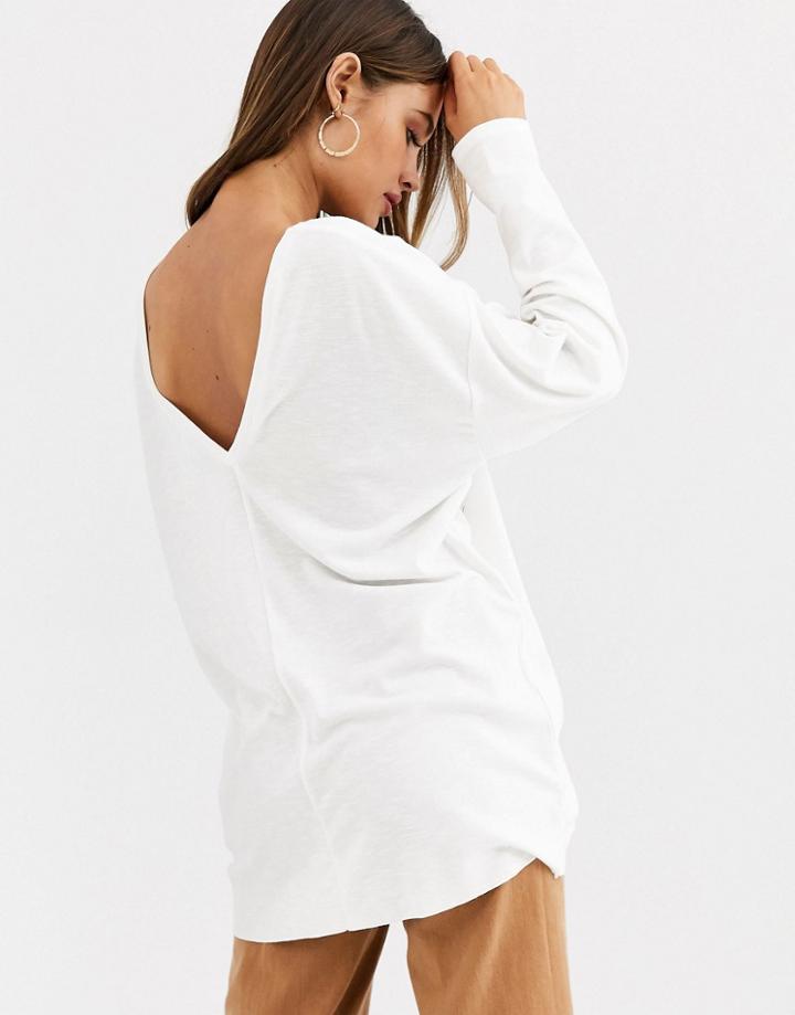 Asos Design Oversized V Neck Batwing Sleeve Top In White