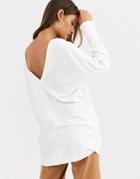 Asos Design Oversized V Neck Batwing Sleeve Top In White