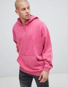 Asos Design Overszied Hoodie With Acid Wash - Pink