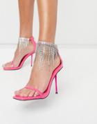 Public Desire Redemption Heeled Sandals With Rhinestone Fringe In Pink
