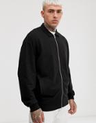 Asos Design Oversized Light Weight Harrington Jersey Jacket In Black - Black