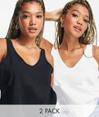 Asos Design Ultimate Organic Cotton Blend Scoop Neck Tank Top In 2 Pack Save-multi
