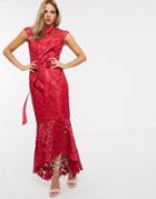 Chi Chi London Crochet Lace Midaxi Dress In Red