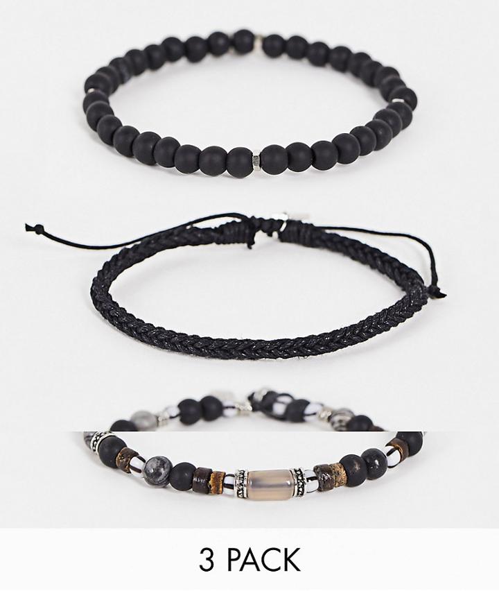 Icon Brand 3 Pack Beaded Bracelet Set In Black