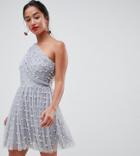 Asos Design Petite Pearl Embellished One Shoulder Mini Prom Dress - Multi