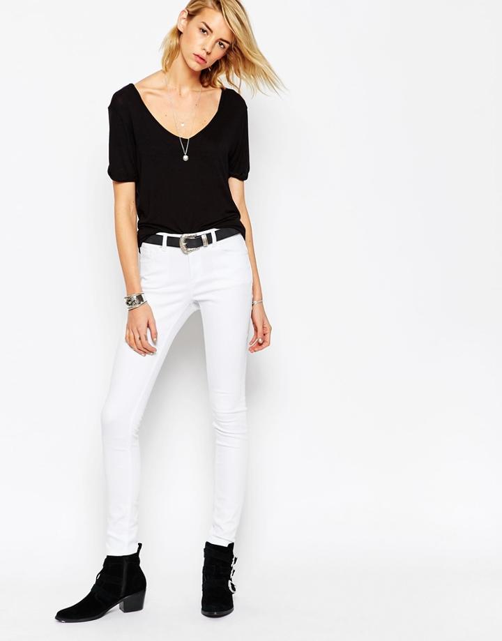 Asos Lisbon Midrise Skinny Jeans In White - White