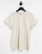 New Look Organic Cotton Roll Sleeve T-shirt In Stone-neutral