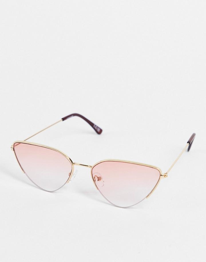 Asos Design Metal Cat Eye Sunglasses In Gold With Pink Lens