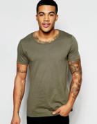 Asos T-shirt With Scoop Neck In Green - Green