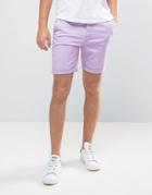 Asos Slim Chino Shorts In Light Purple - Purple