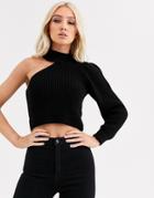 Asos Design Cut Out One Sleeve Sweater With High Neck