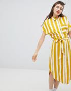 Monki Stripe Shirt Smock Dress - Yellow
