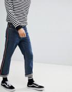 Mennace Straight Cropped Jeans With Side Tape - Blue