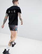 Asos Design Festival Relaxed T-shirt With Fringing And Star Print - Black