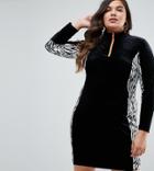 Asos Curve Velvet Track Dress With Zebra Panel - Multi