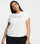River Island Plus Beaded Paris T-shirt In White