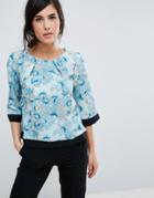 Closet London 3/4 Printed Sleeve Top With Contrast Piping - Multi