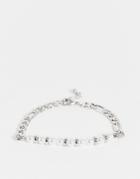 Asos Design Figaro Chain Bracelet With White Faux Pearl In Silver Tone