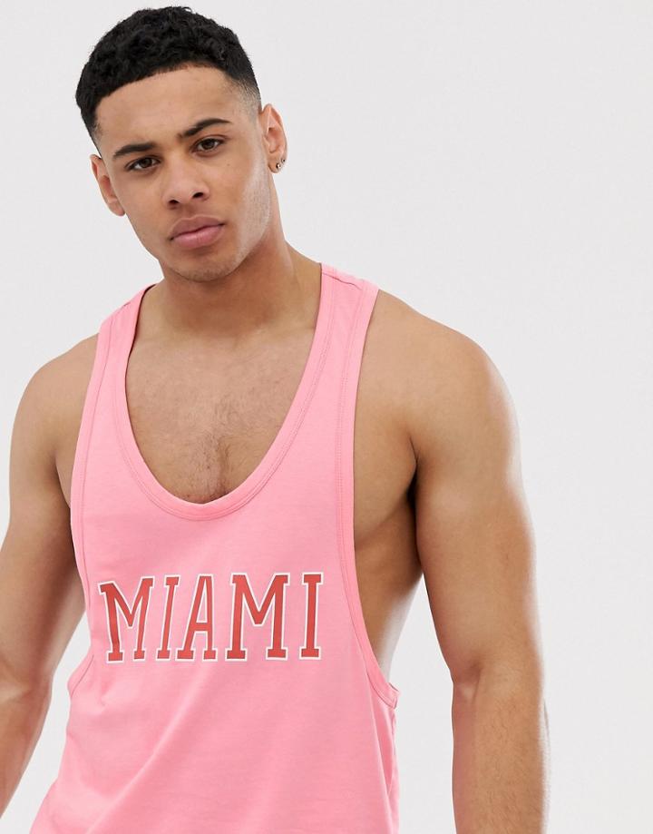Asos Design Organic Cotton Tank With Extreme Racer Back And City Chest Print - Pink