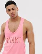Asos Design Organic Cotton Tank With Extreme Racer Back And City Chest Print - Pink