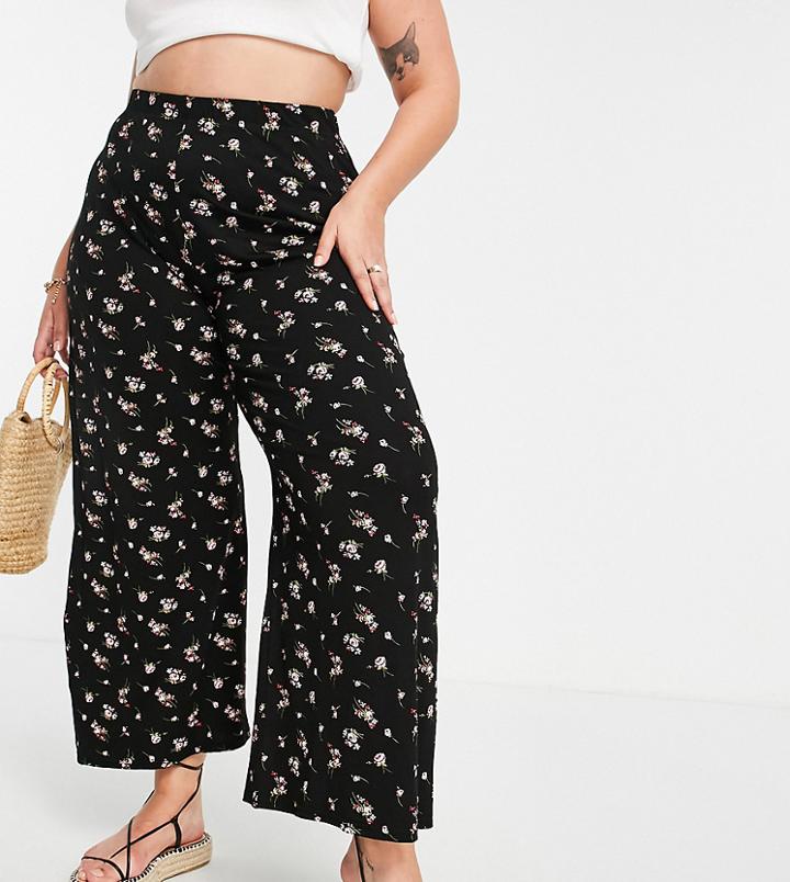Yours Wide Leg Pants In Black Floral