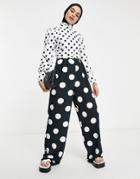 Asos Design Ruched Waist Detail Jumpsuit In Mixed Polkadot Print-multi