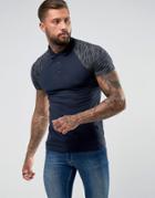 Asos Muscle Polo Shirt With Contrast Inject Sleeves In Navy - Navy