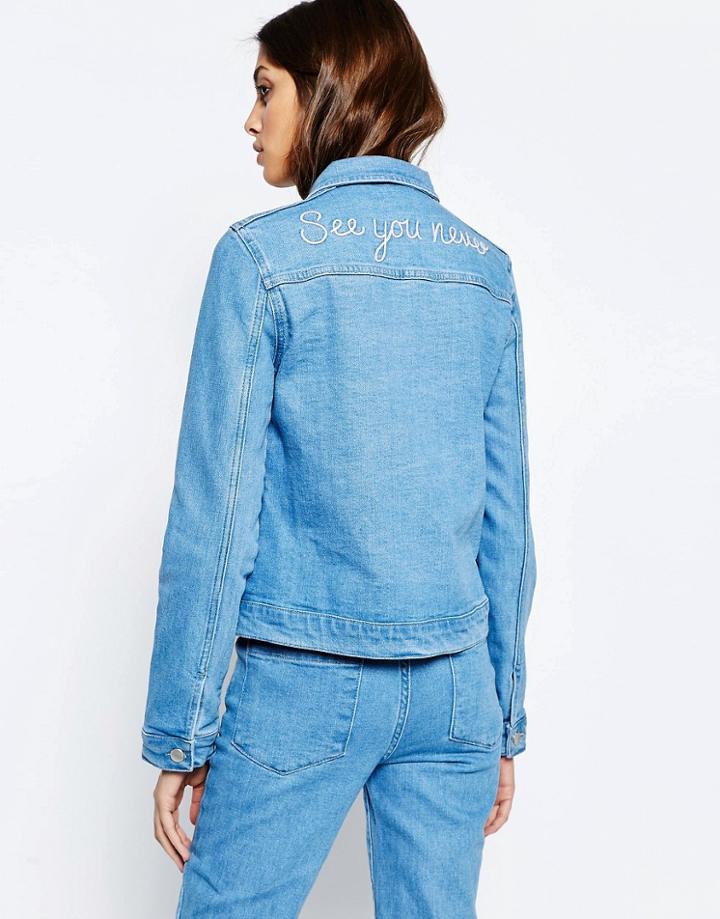See You Never Embroidered Back Denim Jacket - Blue