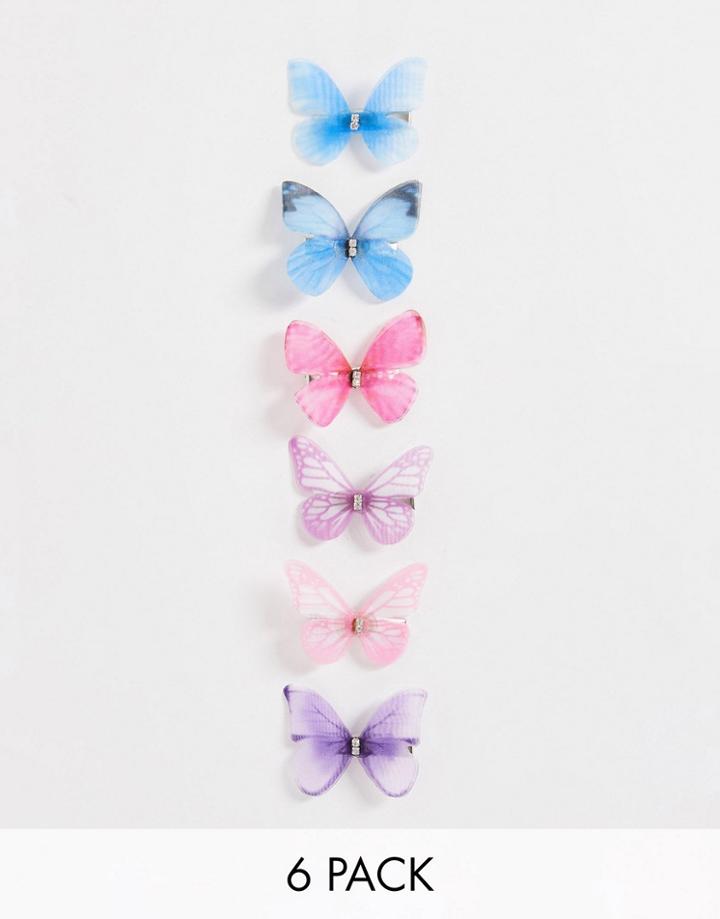 Designb London Pack Of 6 Fabric Butterfly Hair Clips-multi