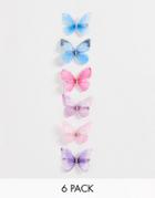 Designb London Pack Of 6 Fabric Butterfly Hair Clips-multi