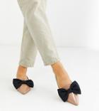 Asos Design Wide Fit Lake Bow Pointed Ballet Flats In Beige-neutral